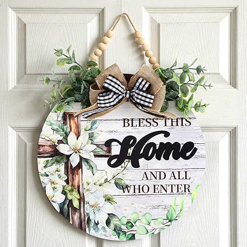 AceOrbit Welcome Sign for Front Door Bless This Home and