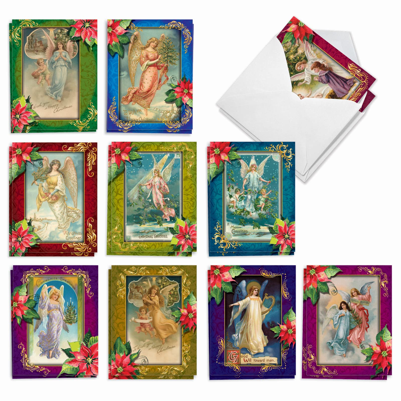 The Best Card Company AM1747SGG-B2x10 Weihnachtskarten mit Umschlägen, Weihnachtsengel – 20 sortierte Boxen mit Umschlägen, 10 x 13 cm