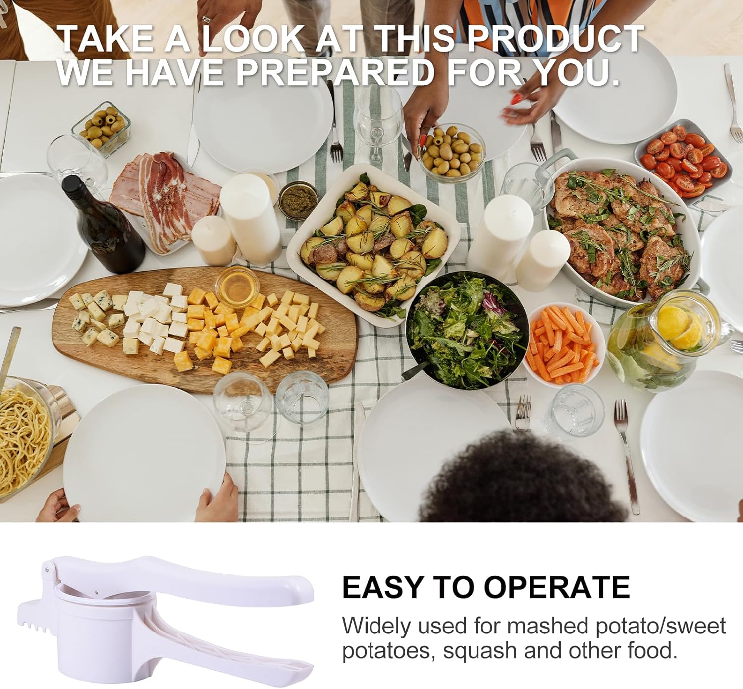 Hemoton Potato Ricer and Masher,Fruit and Vegetables Press,Masher Ricer Kitchen Tool,Manual for Potatoes Fruits Vegetables Yams Squash Baby Food and More