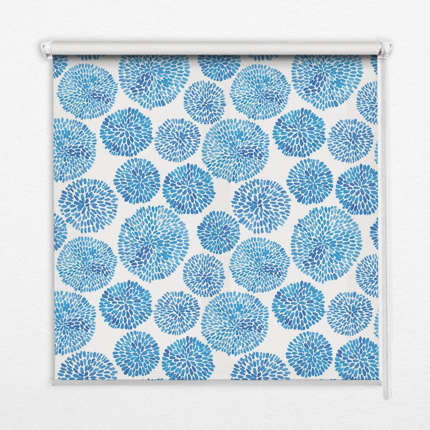 Store enrouleur sans perçage Tulup 130x180cm, banne perméable à motif cercles bleus