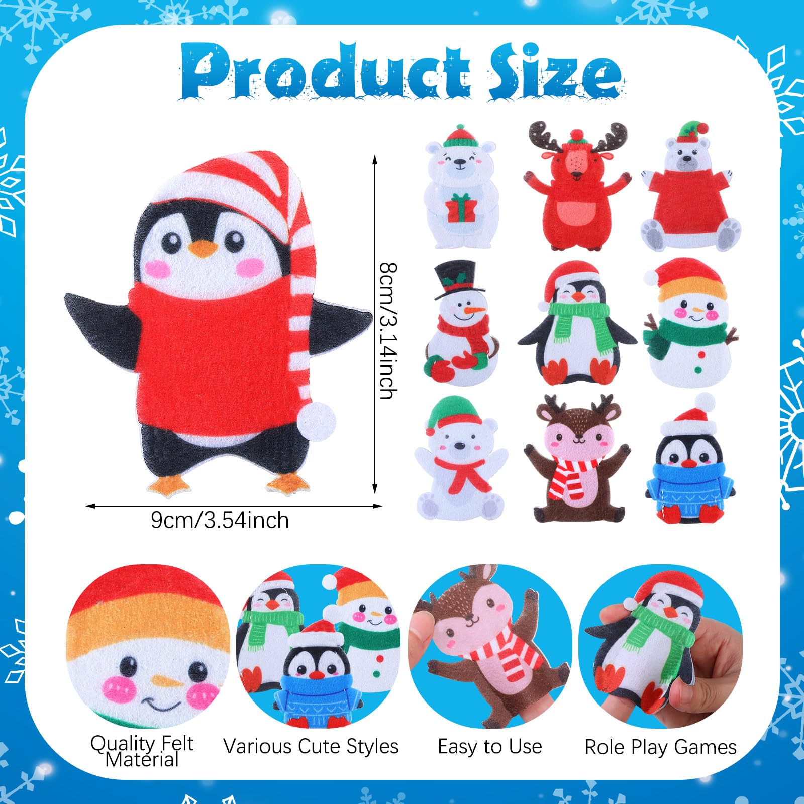 Honoson 60 Pcs Christmas Finger Puppets for Kids Winter Felt Puppets Toys Bulk Snowman Reindeer Penguin Polar Bear Finger Puppets for Toddler Winter Party Favor Educational Supplies Xmas Gift