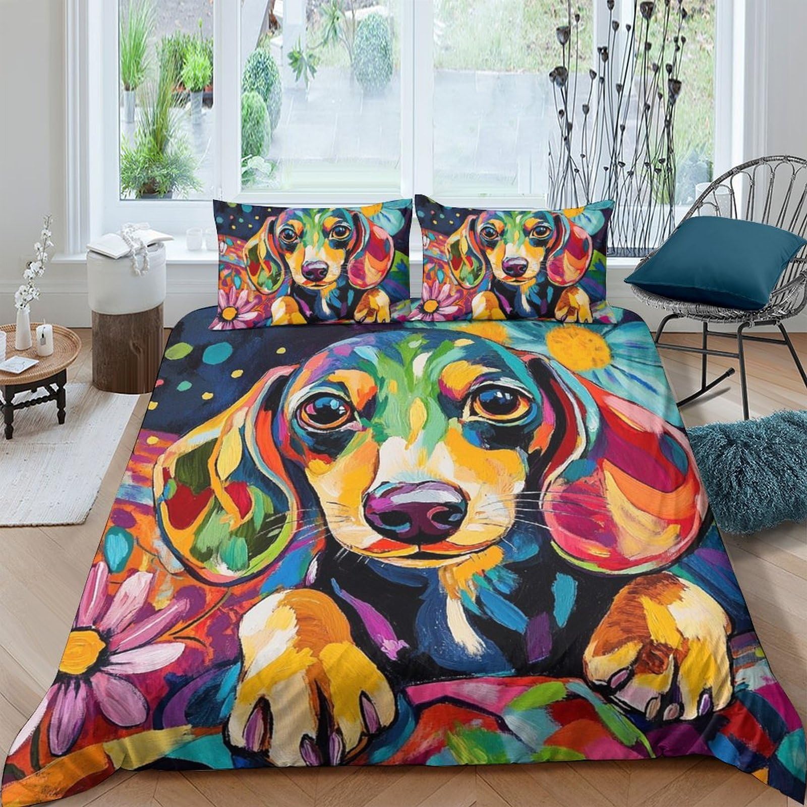 Ctjqhvkz Style-3 3D Printed Colorful Dachshund Fitted Sheet Microfiber Soft Mattress Cover For Bedroom Guest Room Decor Protection Single（135X200cm）