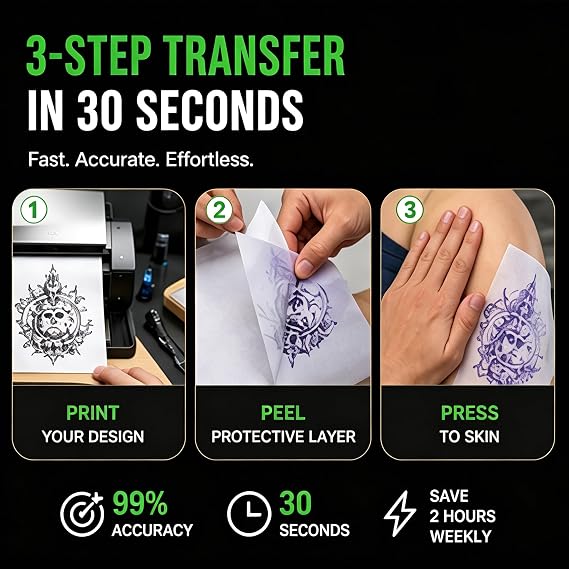 Tattoo Transfer Paper, 100 Sheets Stencil Transfer Paper for Tattooing, A4 Size Thermal Stencil Paper for Tattoo Supplies