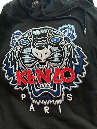 Kenzo Tiger Embroidered Black Pullover Hoodie (US, Alpha, Large, Regular, Regular, Black)