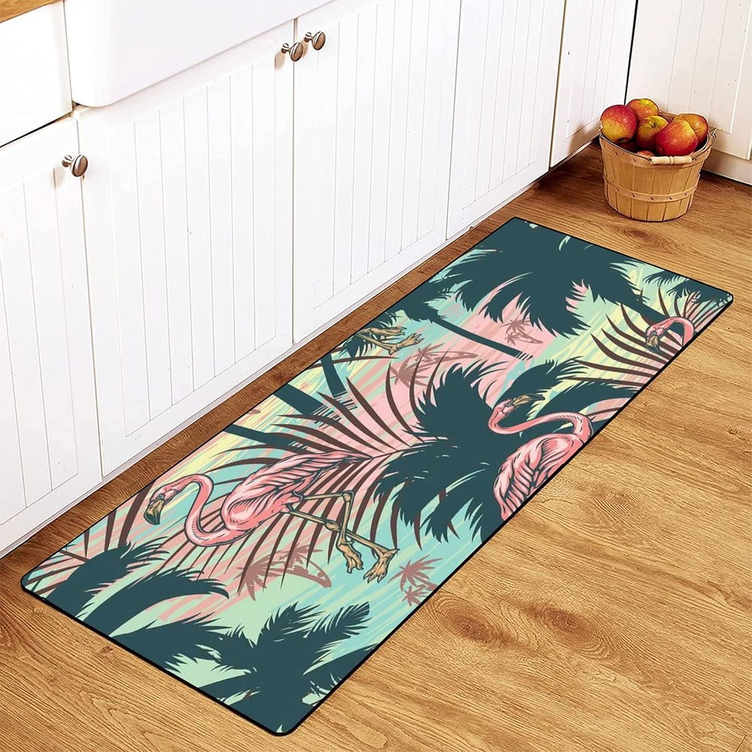 Vintage Pink Flamingo Kitchen Rugs Tropical Palm Trees Bath