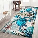 Coastal Runner Rug for Hallway 2x6 Sea Turtle Hallway Rugs Nautical Throw Rug Blue Turtles Beach Ocean Life Teal Area Carpet Non-Slip Floor Carpet for Bedroom Entrance Door Mat Washable Rugs