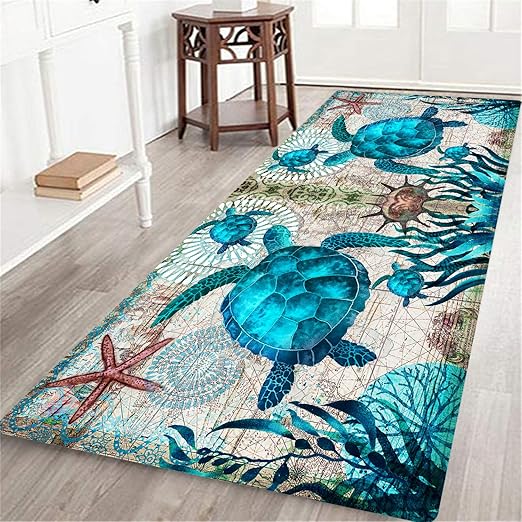 Amazon.com: Coastal Runner Rug for Hallway 2x6 Sea Turtle Hallway Rugs ...