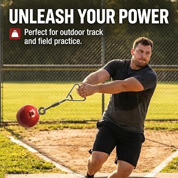 Amber Fight Gear Throwing Weight Hammer - Lathe Turned Solid Iron Track and Field Equipment - Practice Field Ball with Ball Bearing Swivel and Wide Handle - 12 lb to 56 lb Weights