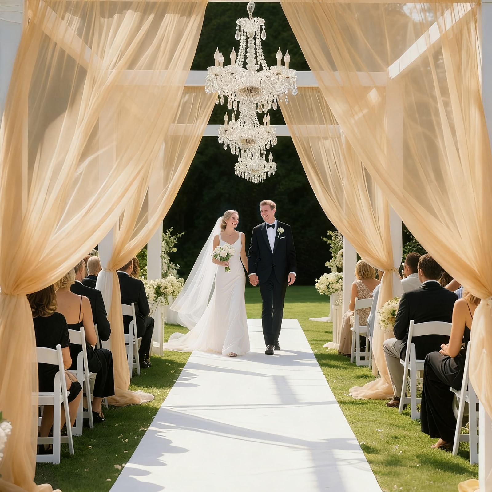 Lot de 4 rideaux de plafond en tulle, 1,5 x 6,1 m, pour arche de mariage, cérémonie et décoration de fête, rideaux en voile transparent infroissable (champagne)