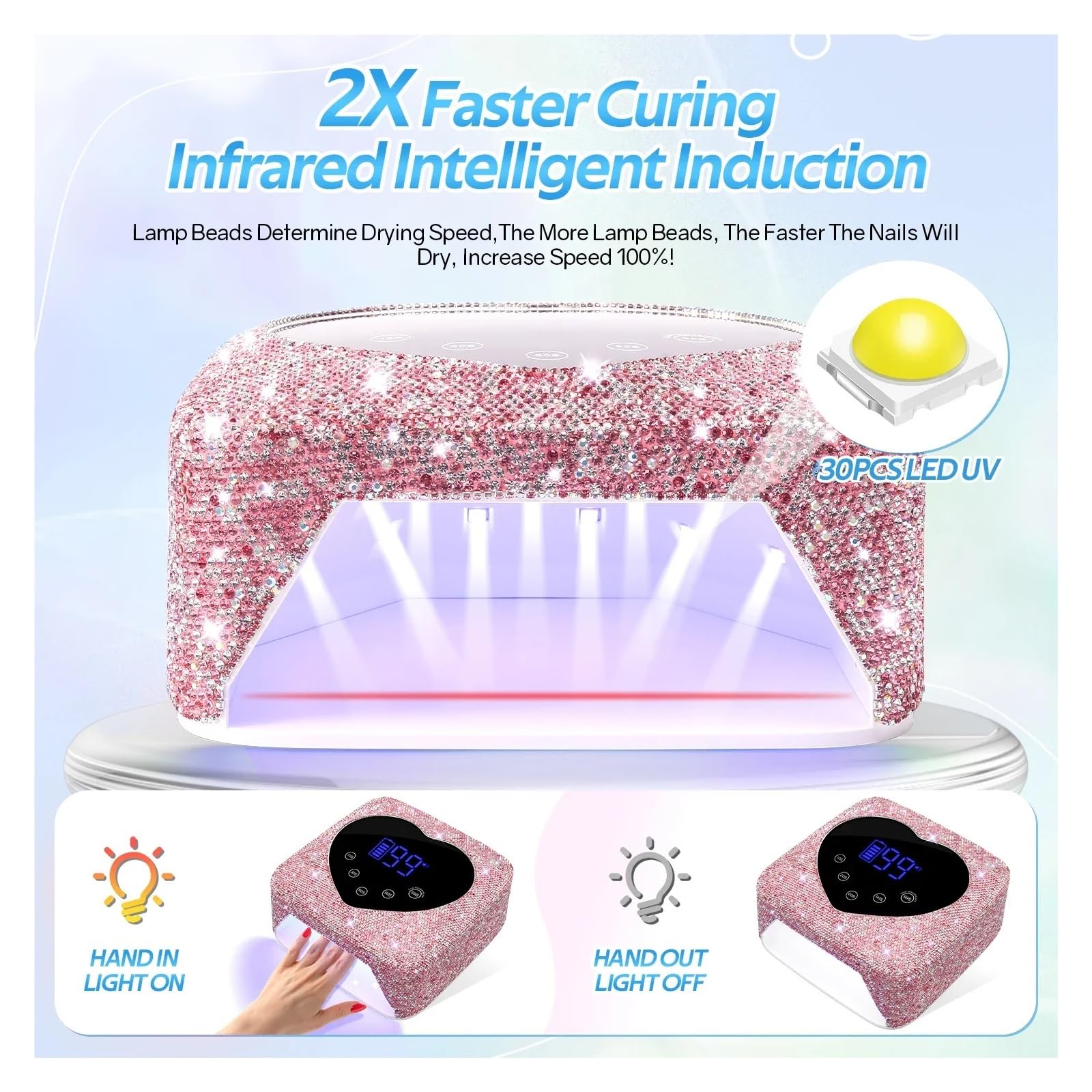 72W Cordless UV Nail Lamp Rechargeable 30 LEDs Dryer with 5 Timer Cabin Manicure Light for Nails Art Tools(6)