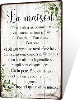 Putuo Decor - Plaque Murale La Maison – Décoration en Aluminium avec Citation Familiale – Style Champêtre pour Intérieur Accueillant