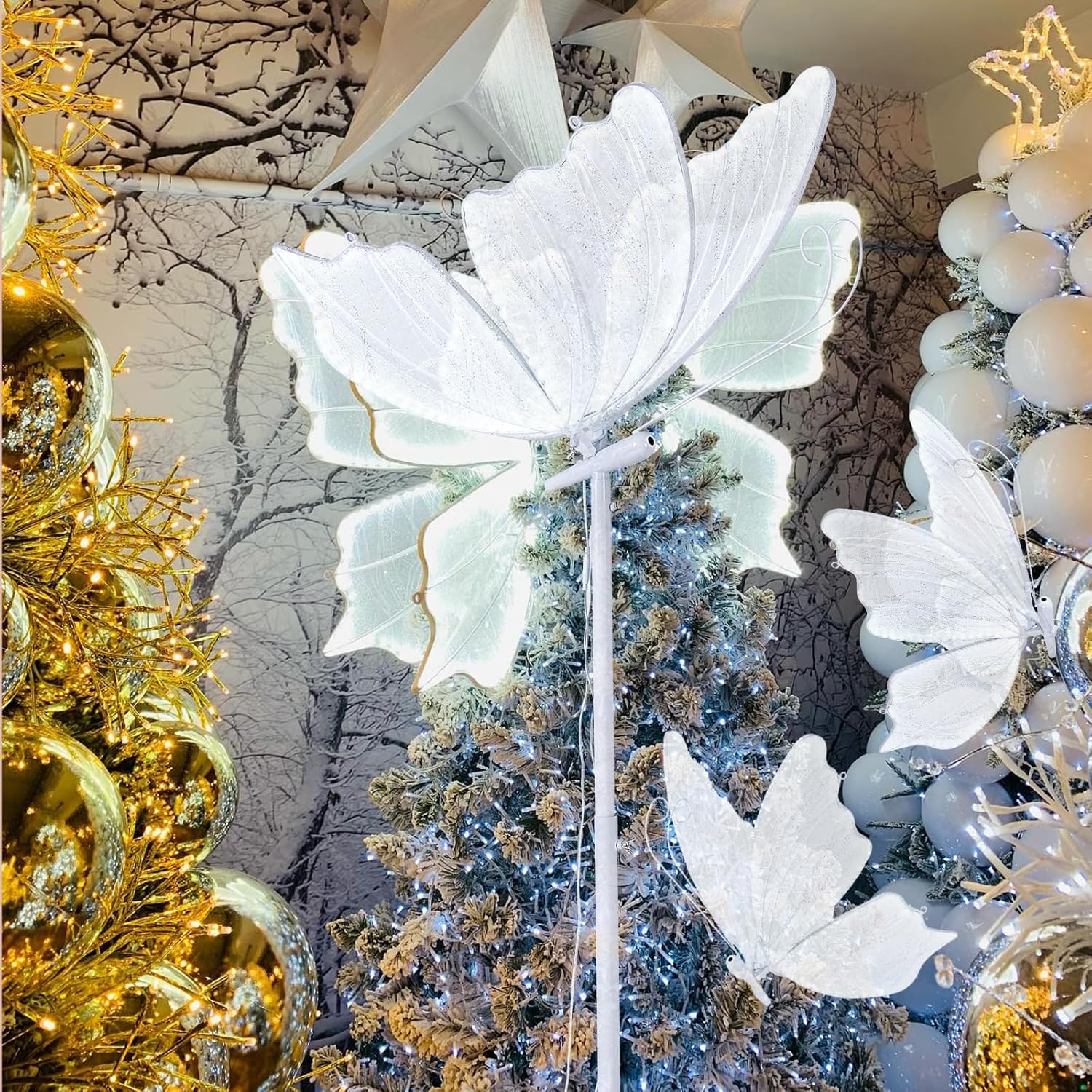 B-COOL Butterfly Floor Lamp Led Creative: Christmas Tree Butterfly Ceiling Lamp Butterflies Wedding Hanging Decoration Props for Garden Party 60cm/23.6in & 1PCS White|Silver Sequin White|Silver Sequin 23.6 in - 1 Pack