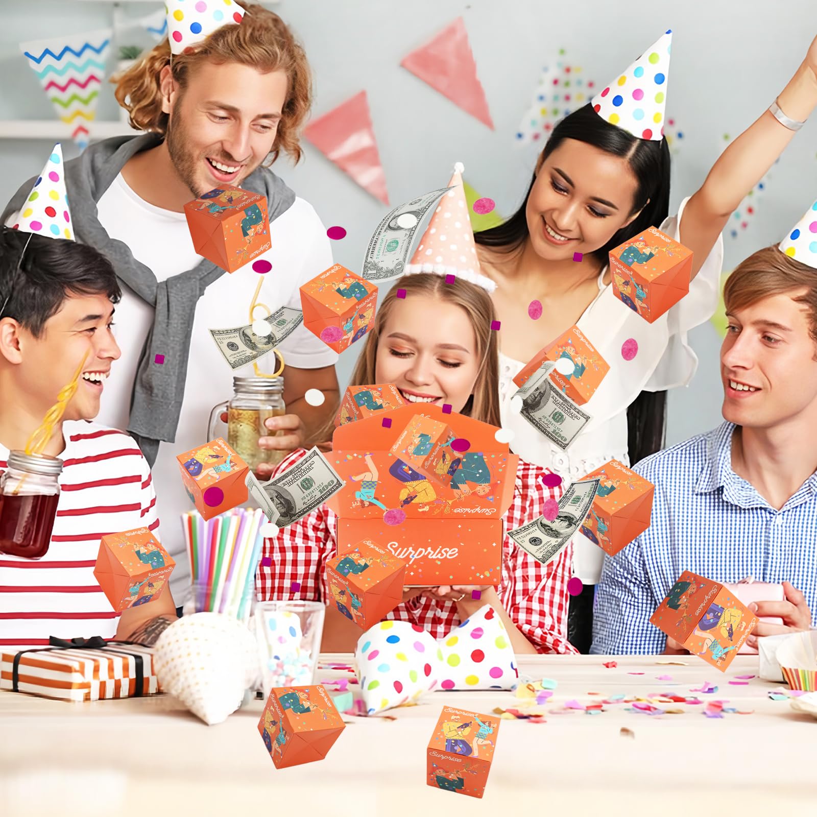 Überraschungs-Geschenkbox Mit Explosionseffekt – Faltbar, Mit 15 Pop-up-Boxen, Konfetti & Geschenkbeutel