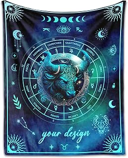 Custom Taurus Blanket Gifts, 60" x 50" Rectangular Flannel Zodiac Throw Blanket Cozy, Personalized Gift for Boys Girls Teen Women Men Tarot Cards Lovers Birthday Anniversary Festival