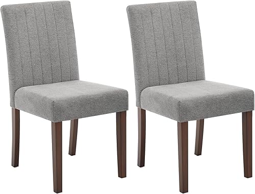 Miniatura 3 de Juego de 2 sillas de comedor tapizadas, sillas laterales de cocina de tela moderna con patas de madera resistentes, diseño Parsons, cómodo lino