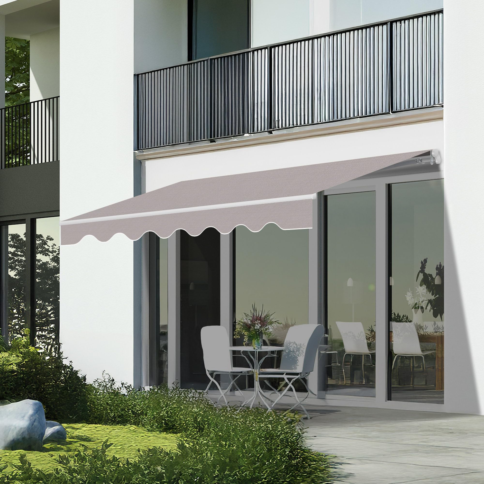 Wasabi - Toldo Retráctil Exterior 400x250cm Gris Poliéster – Lona Protección Solar UV - Estructura de Aluminio Antracita – Manivela Incluida – Manual Enrollable Terraza Jardín Balcón