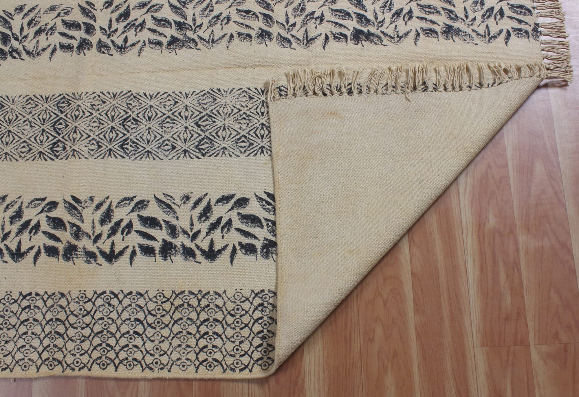 Tappeto da bagno bohémien per camera da letto Kilim in cotone Dhurrie Bohemian Kilim Flat Weave Beige & Black Area Tappeto decorativo facile lavabile Nappa Tappeto 180 x 180 cm