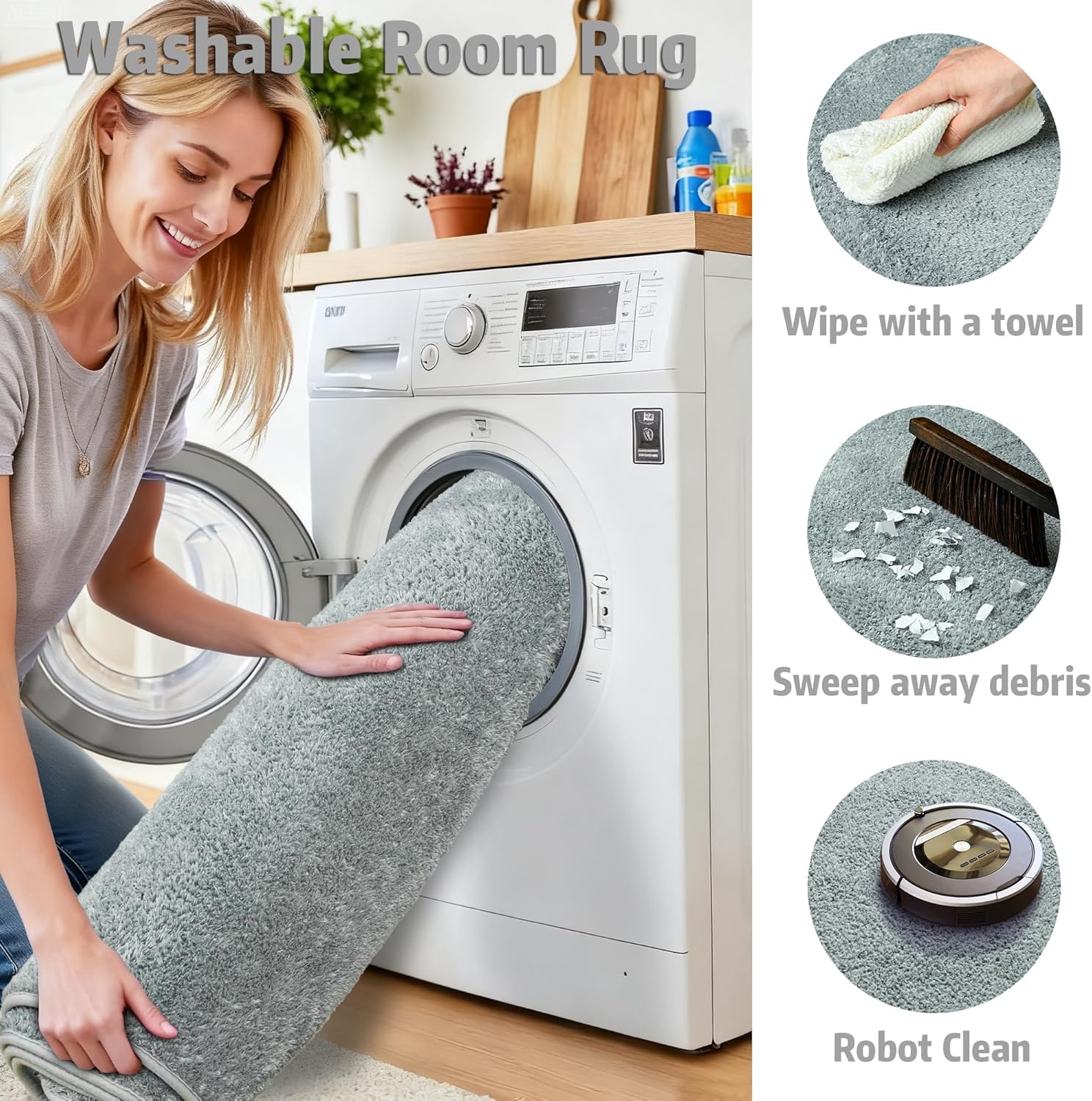 Chicrug 2x6 Minimalist Washable Runner Rugs for Bedroom Hallway, Modern Soft Memory Foam Rug for Kids Nursery, Low Plie Indoor Runner Carpet for Dorm Kitchen Bedside Living Room Decor, Grey - Image 7