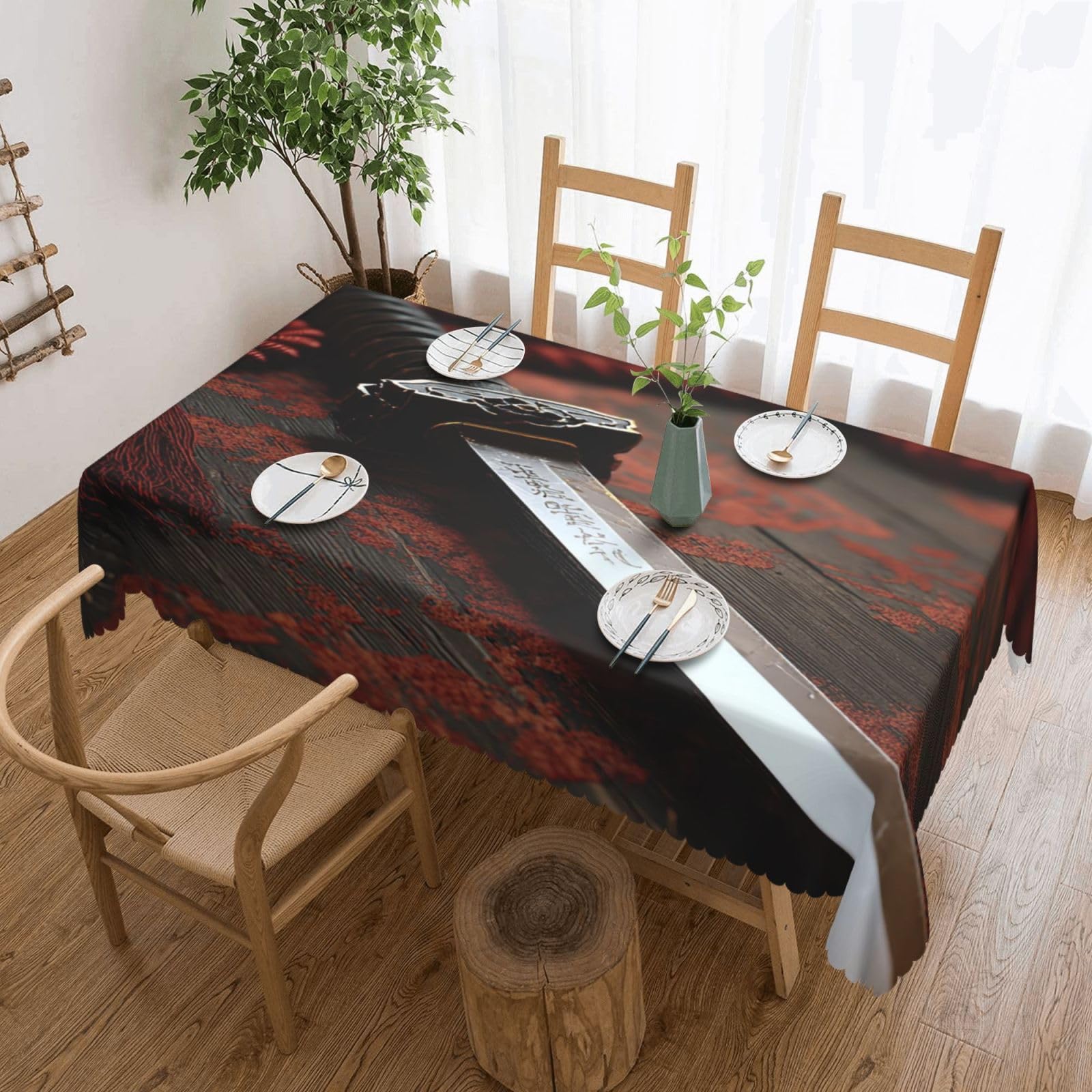 Rectangle Tablecloth 137x183 cm Waterproof Tablecloth for Dining Tables Kitchen Farmhouse Tablecloths Japan Samurai Sword Table Cloth Wrinkle Free Table Cover for Dining Buffet Wedding Party