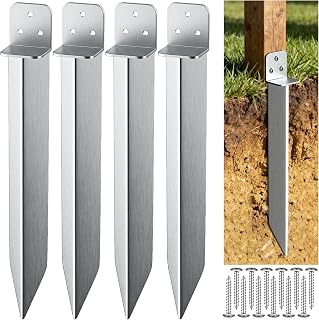 Einschlaghülse Bodenanker – 4 Stück Eisenbodenhülse für Holzpfeosten, Passend für Schaukel & Gartenhaus, Stabil mit Korrosionsschutz(5x40cm,Silber)
