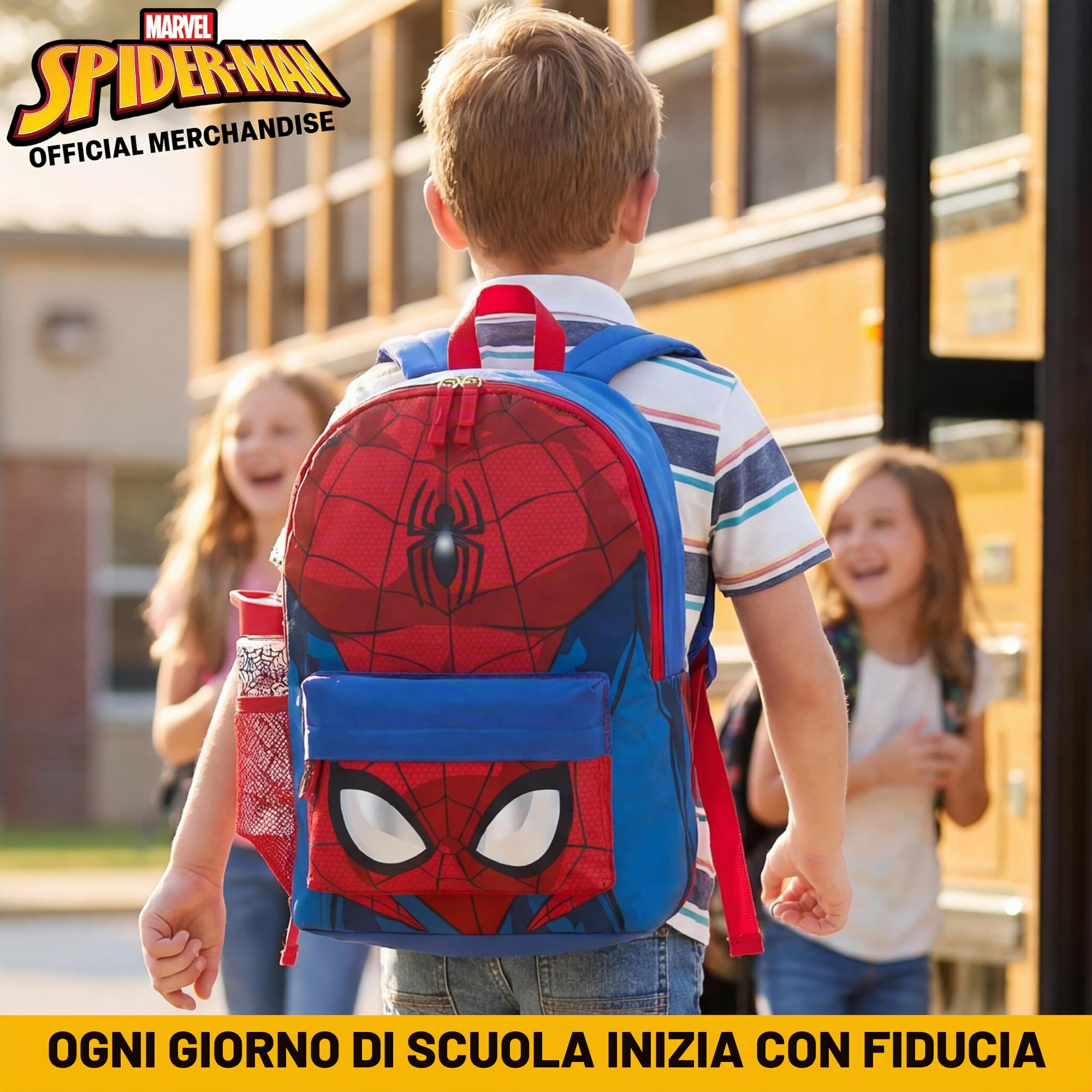 Get Trend Marvel Spiderman Zaino Bambino con Borraccia 500ml, Set Zaino Scuola e Tempo Libero, Scuola, Sport e Viaggio, Regalo Bambini (Multi Spiderman)