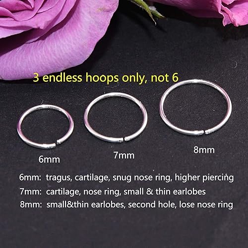 Miniatura 2 de Juego de aretes de aro pequeños para mujer, 0.236 in, 0.276 in, 0.315 in