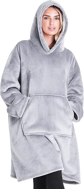 CityComfort Oversized Blanket Hoodie for Women Men and Teens, Fleece Wearable Blanket with Sleeves, Soft Warm Snuggle Blanket (Grey)
