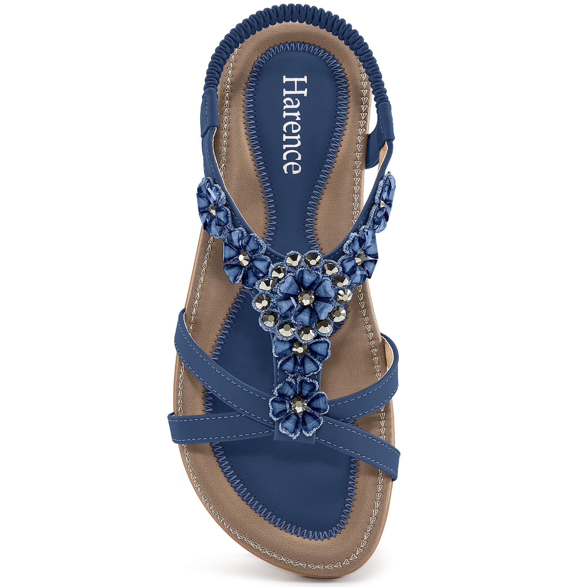 HARENCE Sandals Women Summer Flats: Comfortable Elastic Ankle Strap Dress Flat Shoes Casual Slip on Open Toe Bling Bohemian Beach Sandal