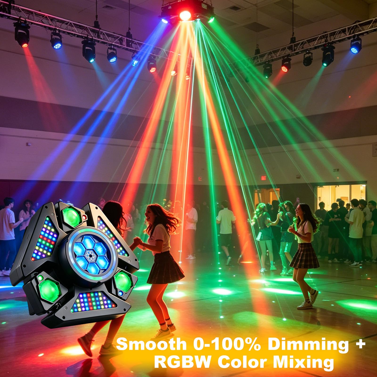Foco de escenario LED Bee Eye de 3 brazos, foco RGBW para DJ de 80 W con efectos multicolores, luz estroboscópica activada por sonido con DMX512