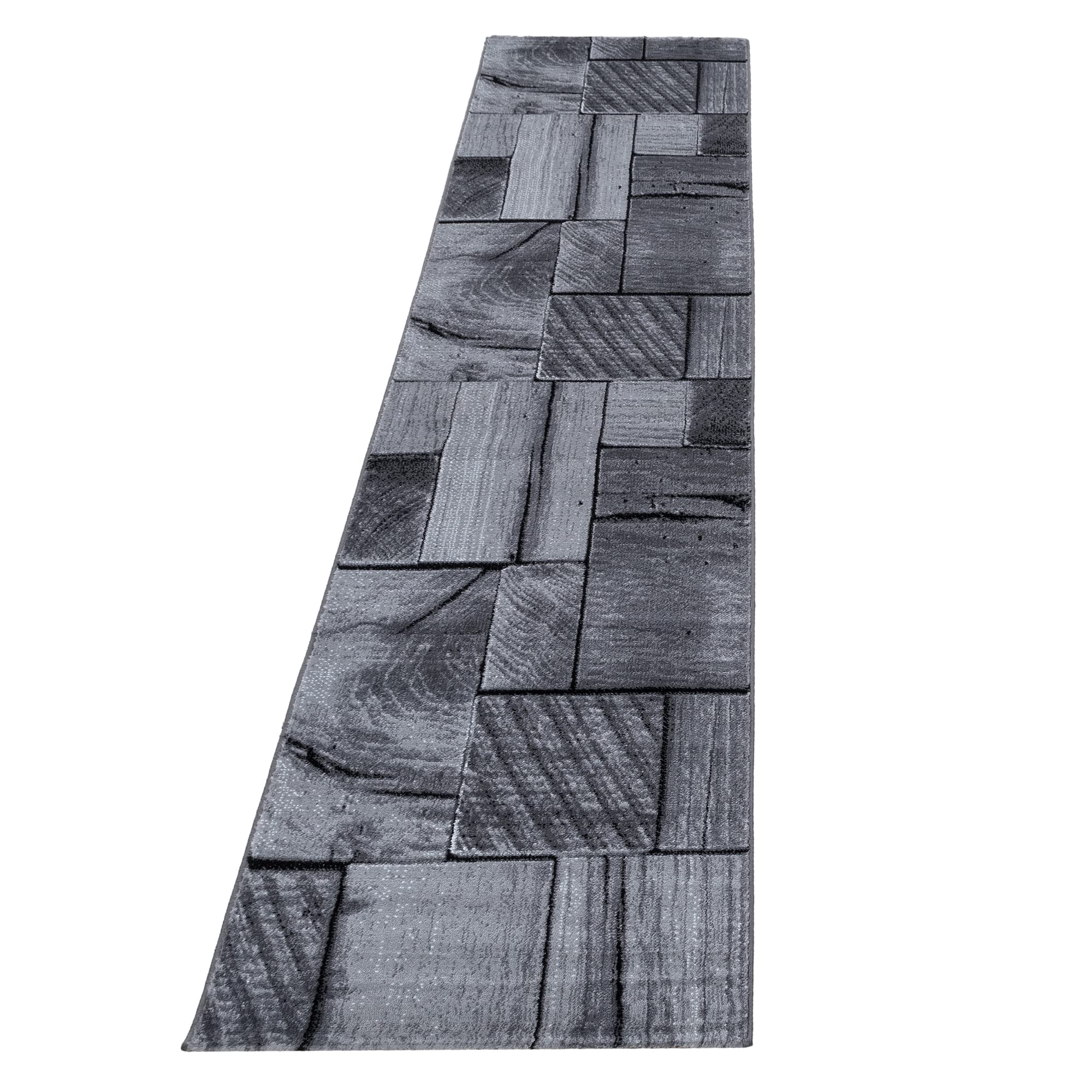 Carpettex Bettumrandung Schlafzimmer 3teilig Kurzflor Teppich Dielen Optik Schwarz Grau Bettset:2 mal 80x150 cm + 1 mal 80x300 cm - Bettvorleger Schlafzimmer Läufer Set Weicher Bettumrandung Teppich
