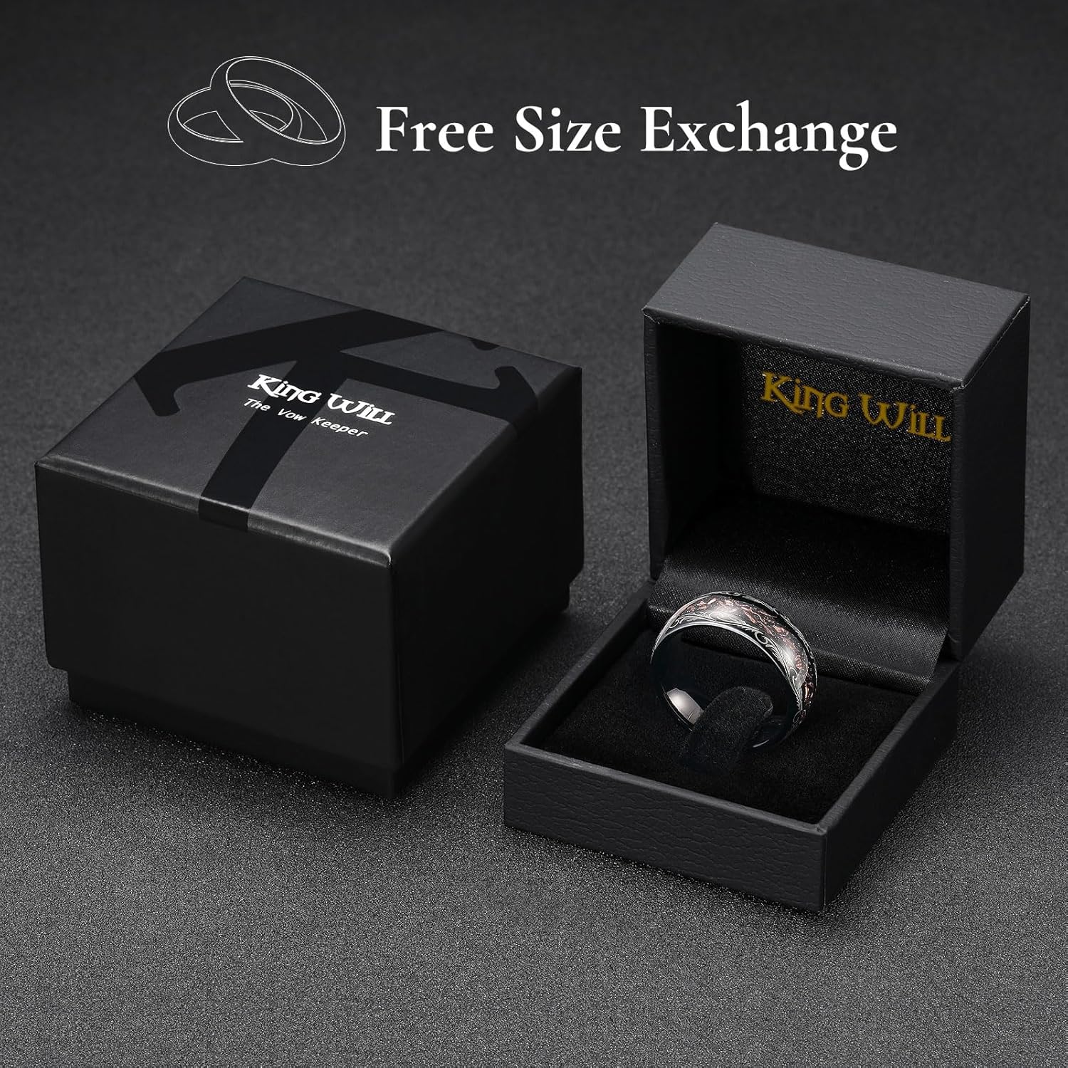 King Will Tungsten Carbide Rings For Men, 8mm Wedding Band Inlay Flow sand/Green Grass Agate, Dome High Polished - Suitable For Daily Wear, Comfort Fit Size 7-14