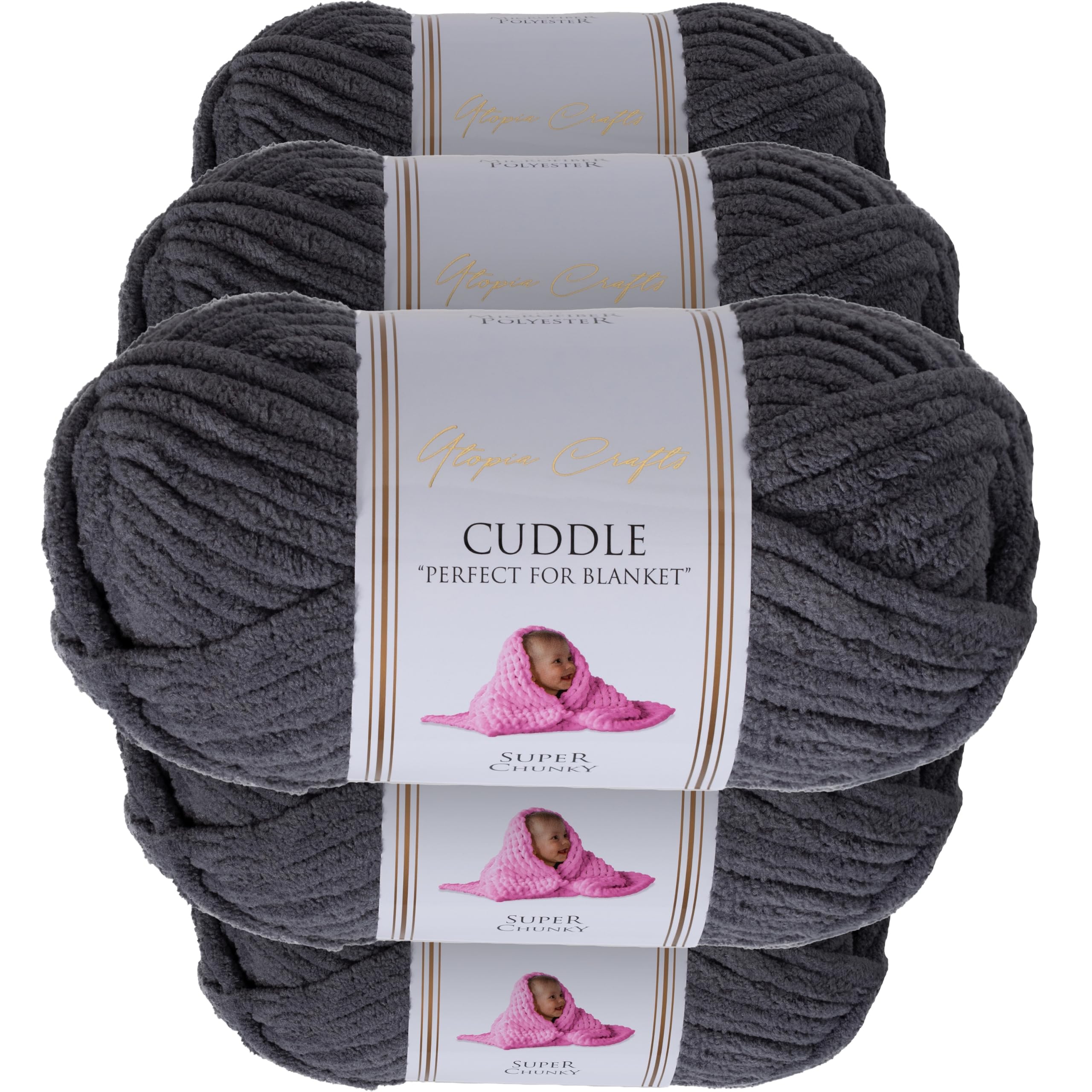 Hilo de chenilla Utopia Crafts Gris Acero, ovillos suaves antienredos para tejer mantas