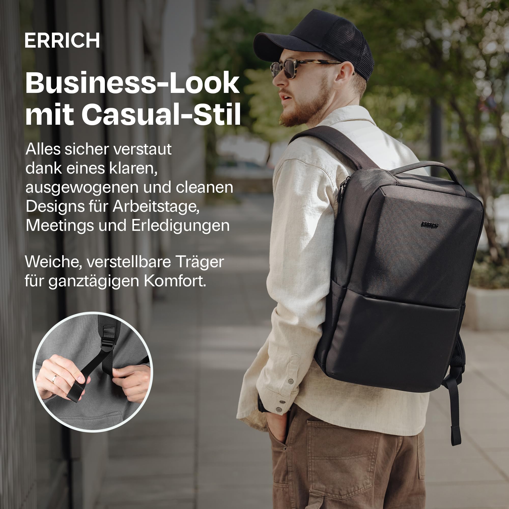 Laptop City Rucksack 16" - Wasserfester Business-Rucksack für Arbeit, Reisen und Alltag, Uni, Schwarz, 20 Liter, Für Männer und Frauen