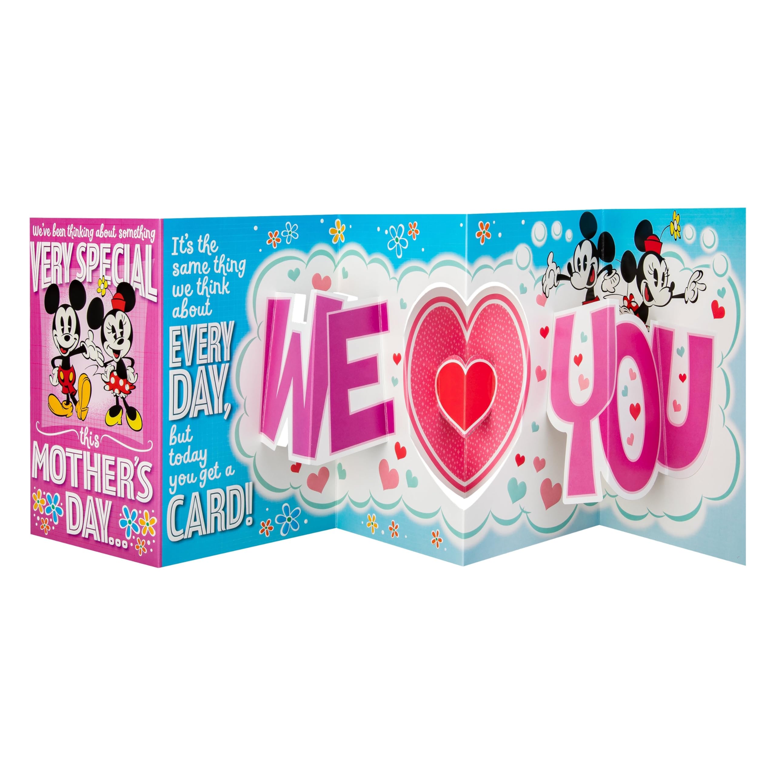 Hallmark Mothers Day Card, Disney, Fold Out Design, Mickey & Minnie Mouse, Mum, Purple, Blue, Pink