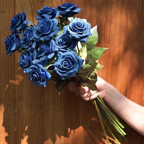 Miniatura 167 de FiveSeasonStuff 12 tallos de flores artificiales, rosas de seda de tacto real para decoración de bodas, ramos de novia, centros de mesa, fiestas y 9