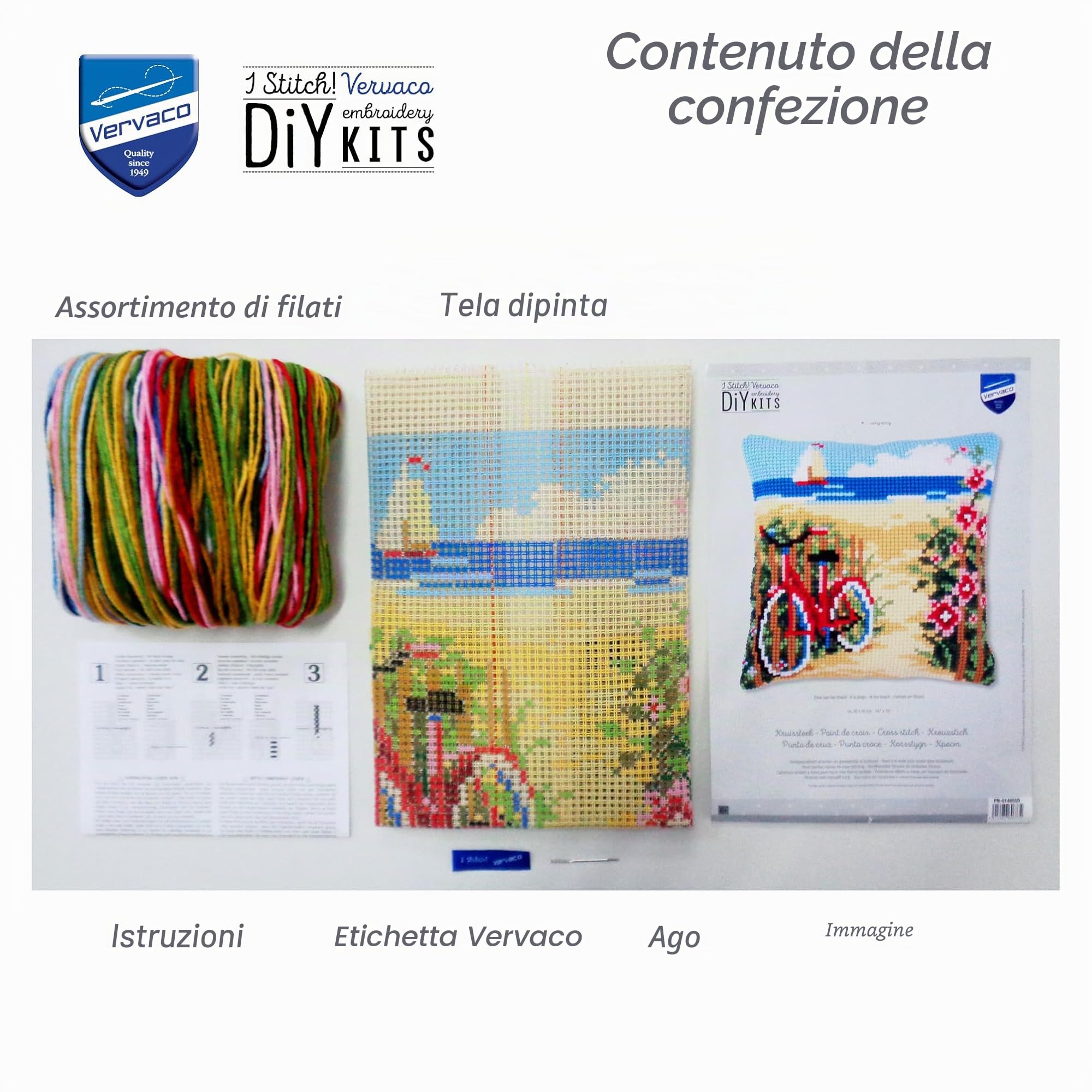 VERVACO Kit Cuscino Punto Croce in Spiaggia Set Ricamo Principianti Cuscini Gobelin Decorativi ca. 40 x 40 cm Accessori per Lavoretti Creativi DIY Casa Decor Hobby Adulti Cross Stitch