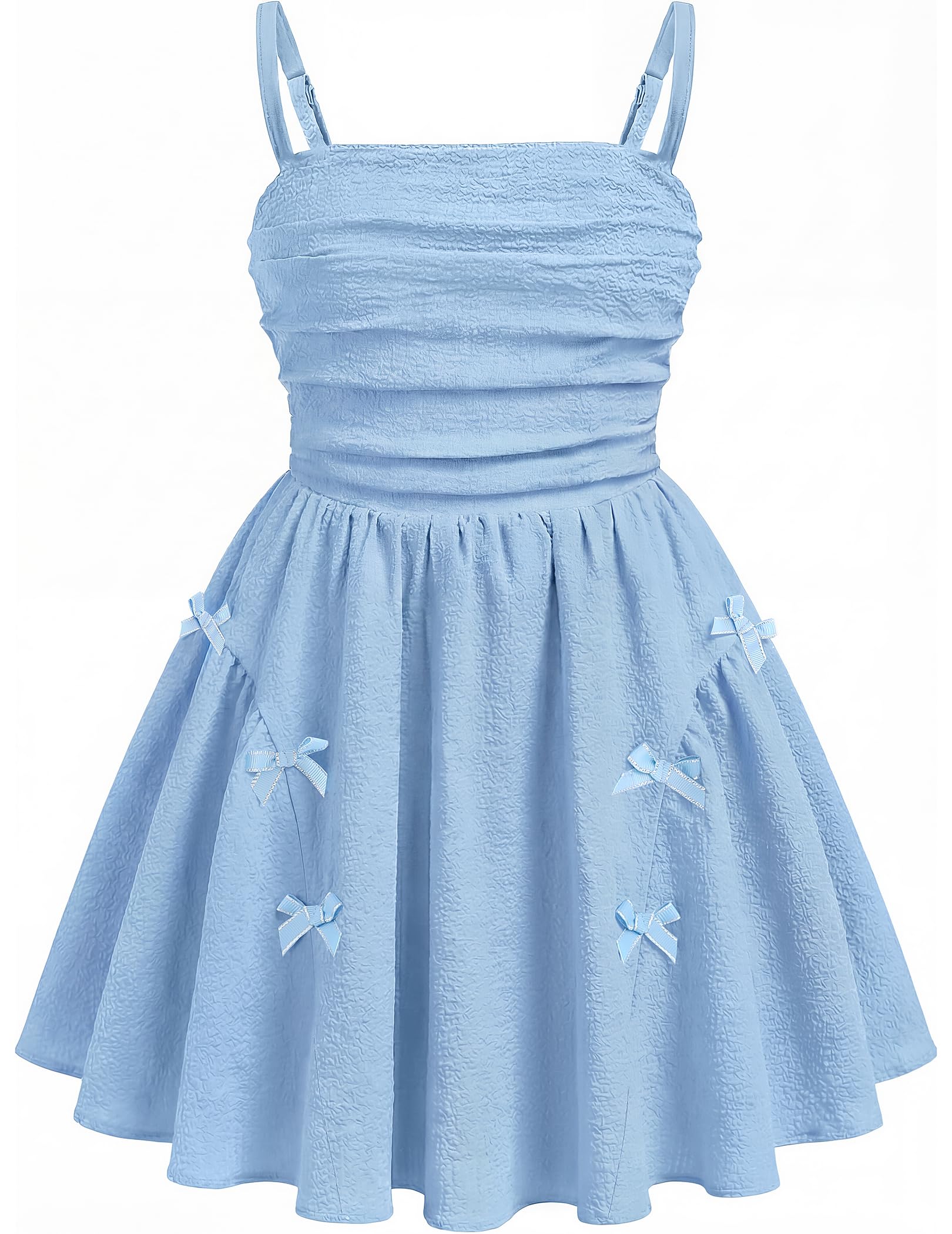 Girls Summer Dress Boho Dress Adjustable Spaghetti Straps A-line Sundress Cute Beach Party Dresses with Bows — view 9