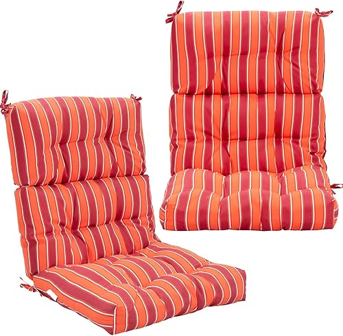 Tangkula Cojín para silla de respaldo alto de patio, cojines de asiento copetudos con lazos de cuerda antideslizantes, cojines de repuesto para uso