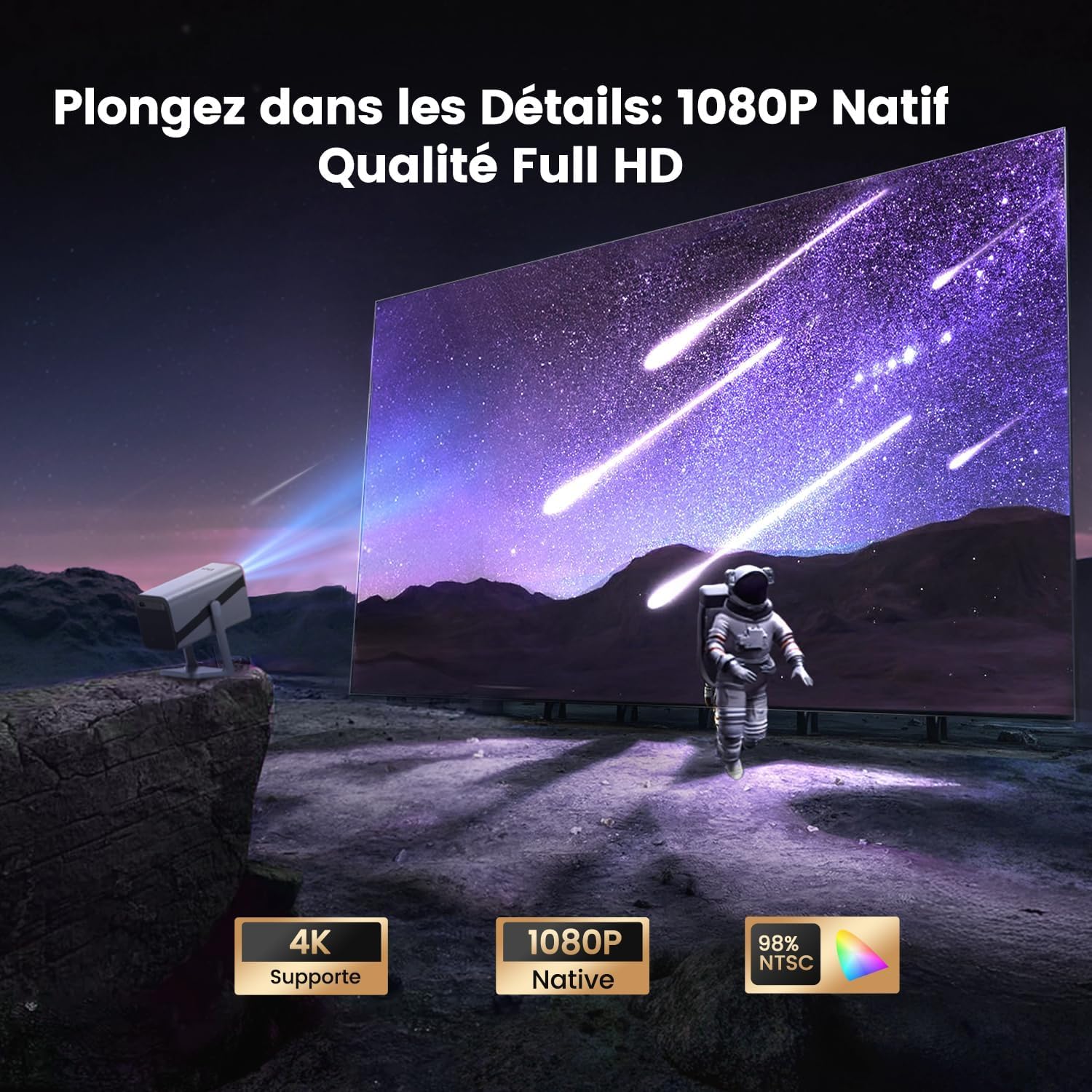 Inteligentny Przenośny Projektor [Netflix Ready/Dolby Audio] 4K Full HD 1080P Kino Domowe Projektory WiFi Bluetooth Obsługuje 800 ANSI, Auto Focus & Auto Keystone Verticale