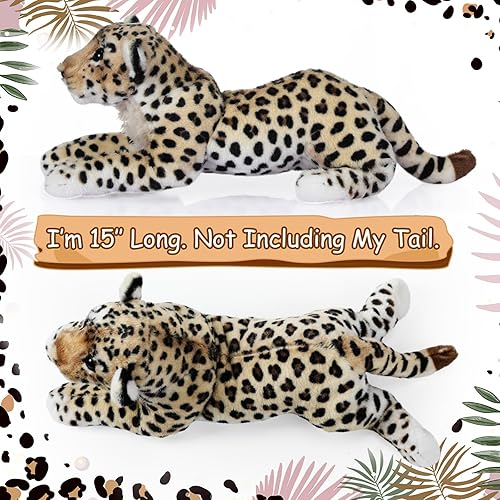 Miniatura 8 de RoundFunny Peluche de tigre de 15 pulgadas, juguete de peluche de tigre, leopardo, león, juguetes de peluche realistas, regalos de felpa de