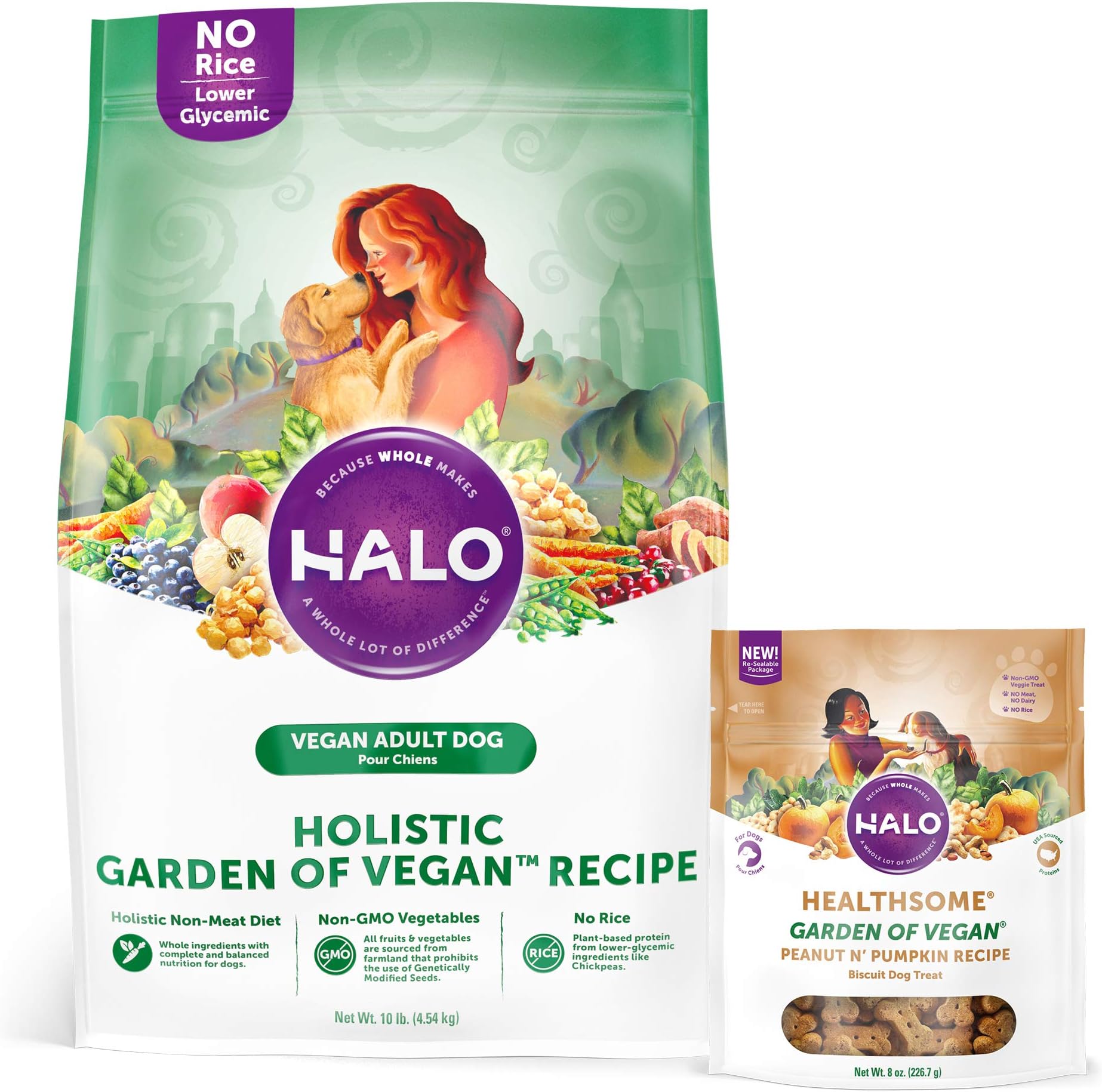 Halo Vegan Dry Dog Food, Garden Of Vegan Recipe, 10-Pound Bag Plus Vegan Natural Dog Treats