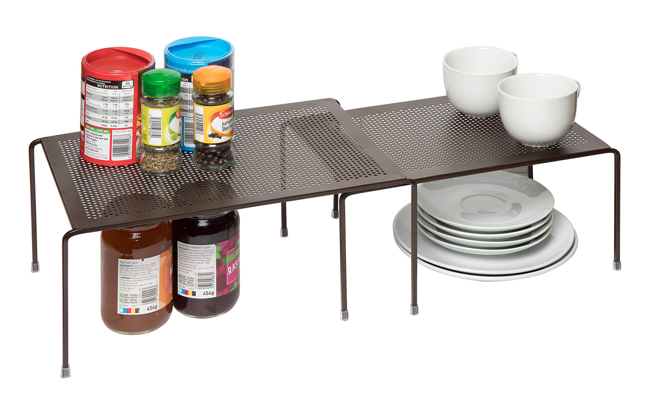 Amtido Organiseur de cuisine extensible et empilable – Étagère de placard et garde-manger – assiettes, tasses, tasses, égouttoir – Solution de stockage robuste pour aliments et épices – Bronze