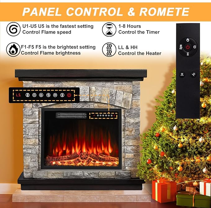 Chimenea Eléctrica BOSSIN 36 Pulgadas con Repisa y Marco de Piedra miniatura 4