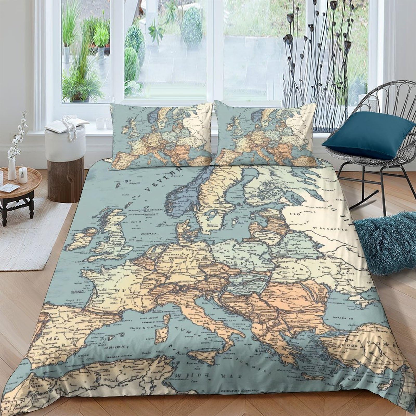 Ctjqhvkz Style-8 3D Printed Vintage Europe Map Fitted Sheet Microfiber Soft Dustproof Mattress Cover For Bedroom Guest Room Decor Single（135X200cm）