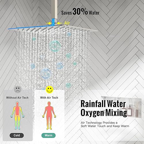 Miniatura 34 de SR SUN RISE Sistema de ducha montado en el techo de 12 pulgadas, mezclador de lluvia, sistema de cabezal de ducha de lluvia, dorado cepillado, Oro