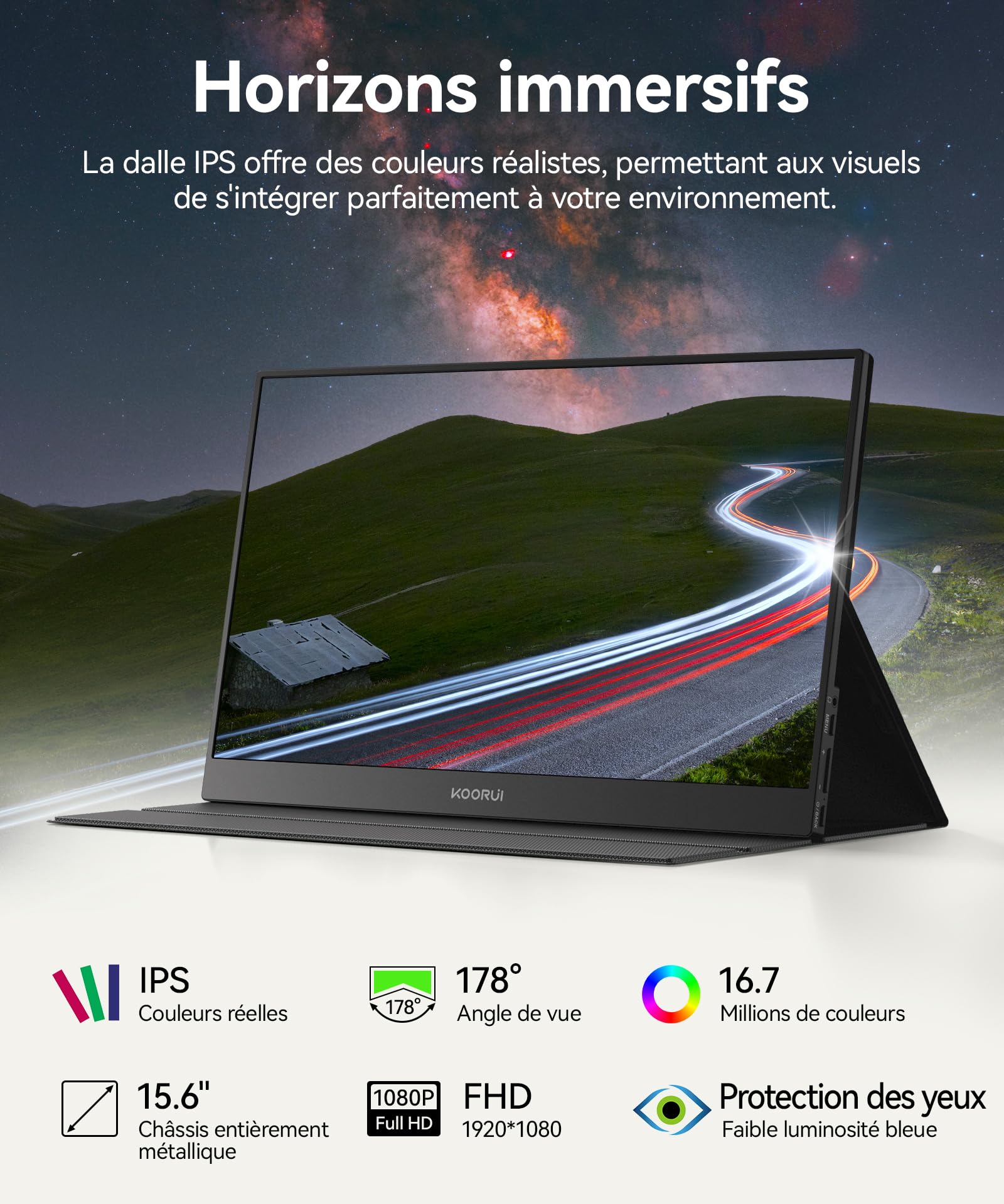 KOORUI Ecran Portable 15,6" IPS 60Hz HDMI USB Type C Haut-parleurs Intégrés | Plug-and-Play, FHD 1920x1080, Moniteur pour PC, Laptop, Xbox,Mac, PS 3/4/5, Eye Care