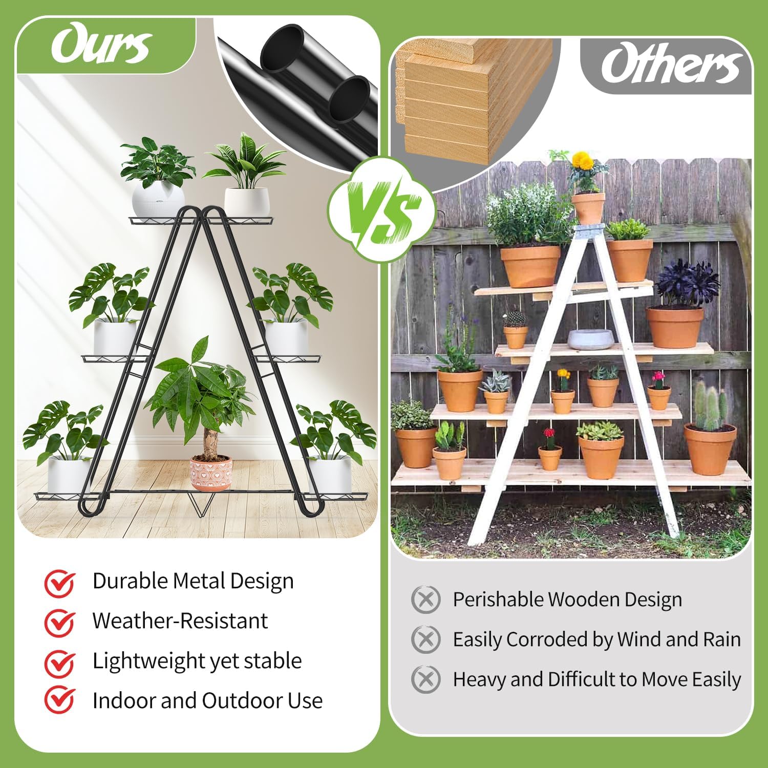 Heavy Duty Metal Plant Stand, Indoor Outdoor Plant Shelf & Rack - 3 Tiers 7 Pots, Plant Holder for Plants/Flowers/Planters, for Living Room Home Corner Patio & Garden