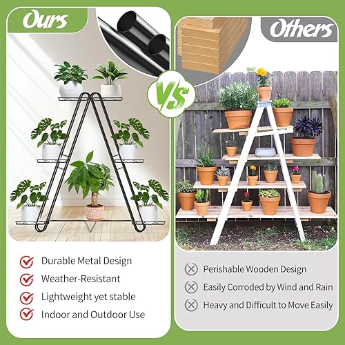 Miniatura 4 de Soporte de Metal Resistente para Plantas, Estantería y Estante de Plantas para Interior y Exterior - 3 Niveles 7 Macetas, Soporte para