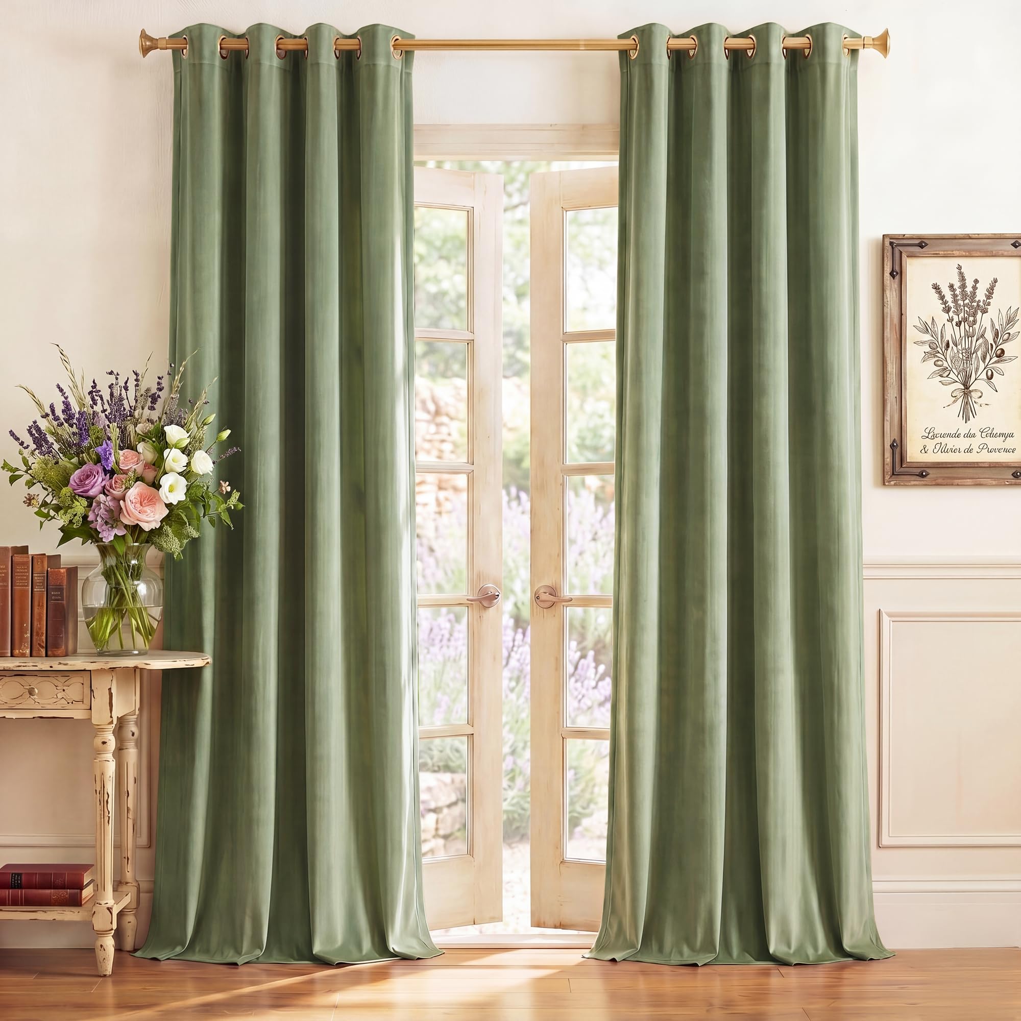 StangH Sage Green Velvet Curtains - Nursery Kids Room Privacy Window Treatments Room Darkening Thermal Insulated Living Room Grommet Drapes for Office, W52 x L84, 2 Panels โ image 1