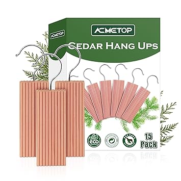 ACMETOP 15 Pack Cedar Hang Ups, 100% Natural Cedar Blocks for Clothes Storage, Aromatic Cedar Balls Hangers, Storage Accessories Closets & Drawers